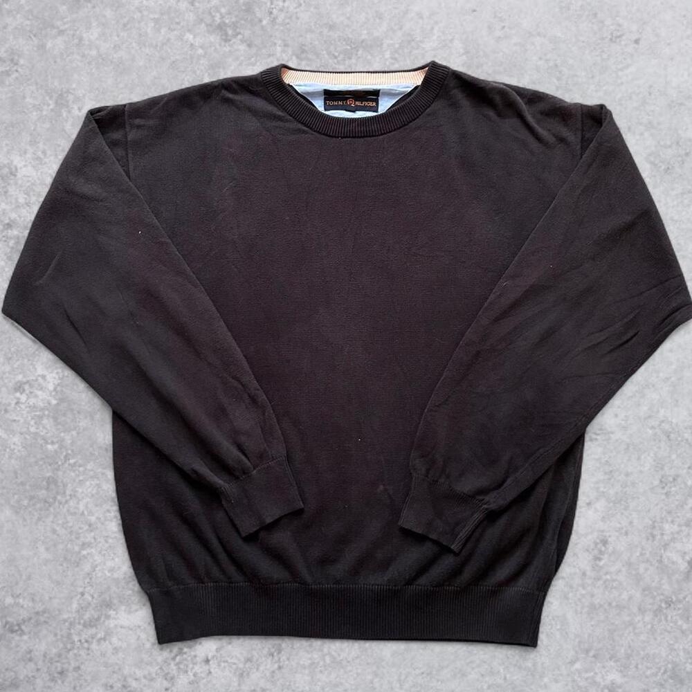 Vintage 90s Tommy Hilfiger Golf Black Cotton Crewneck Sweater - L